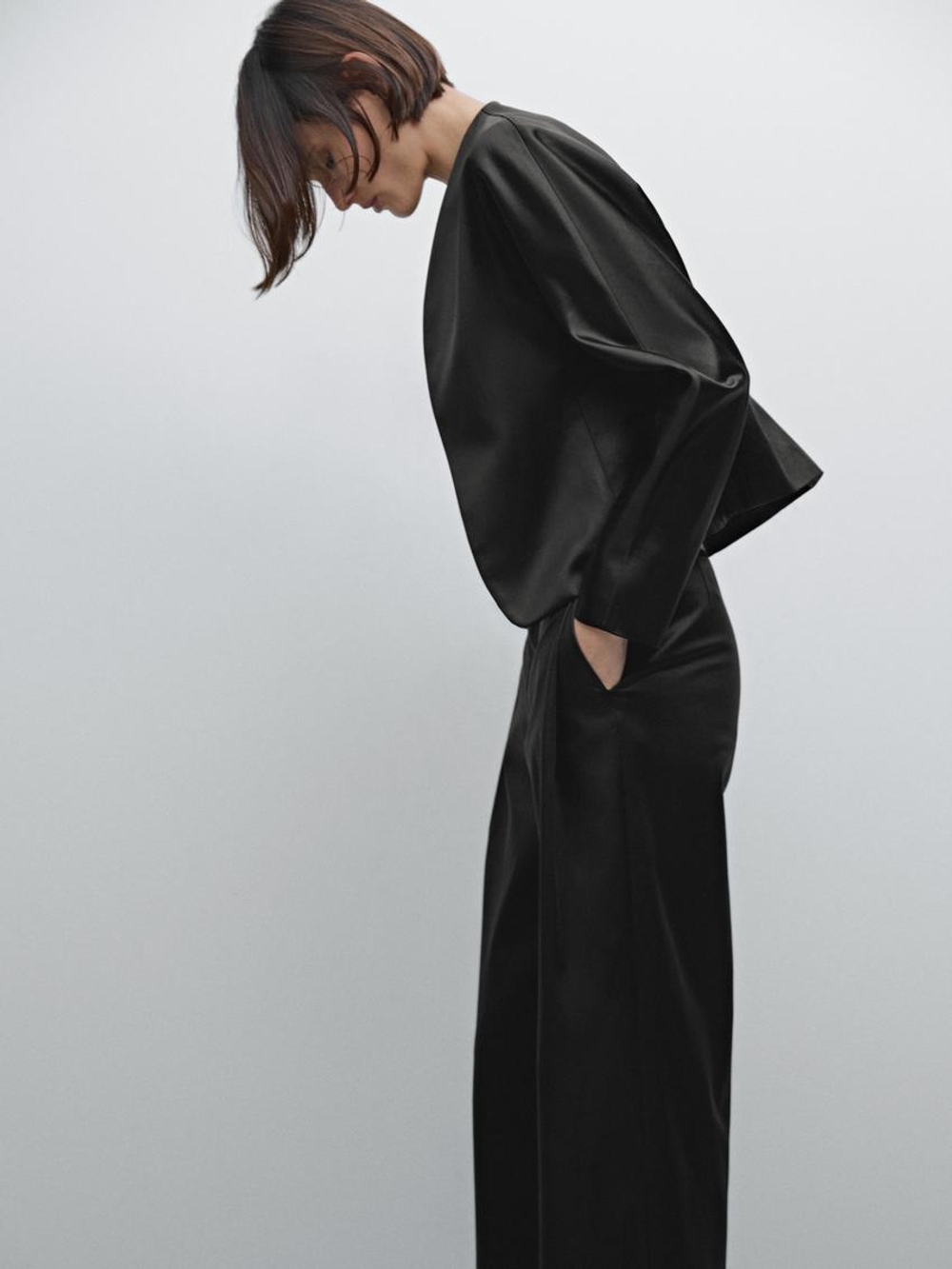 Massimo Dutti Короткий атласный блейзер - Studio, черный