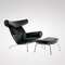 Кресло Ox с оттоманкой, черная кожа