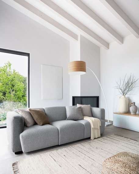 Тумба под ТВ Abilen шпон дуба и белый лак 200 x 44 cm