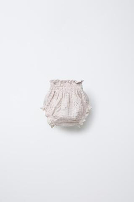ZARA ТРУСЫ С ЦВЕТОЧНОЙ ВЫШИВКОЙ, БЕЖЕВЫЙ