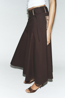 ZARA ЮБКА МИДИ КАРГО С РЕМНЕМ, КОРИЧНЕВЫЙ