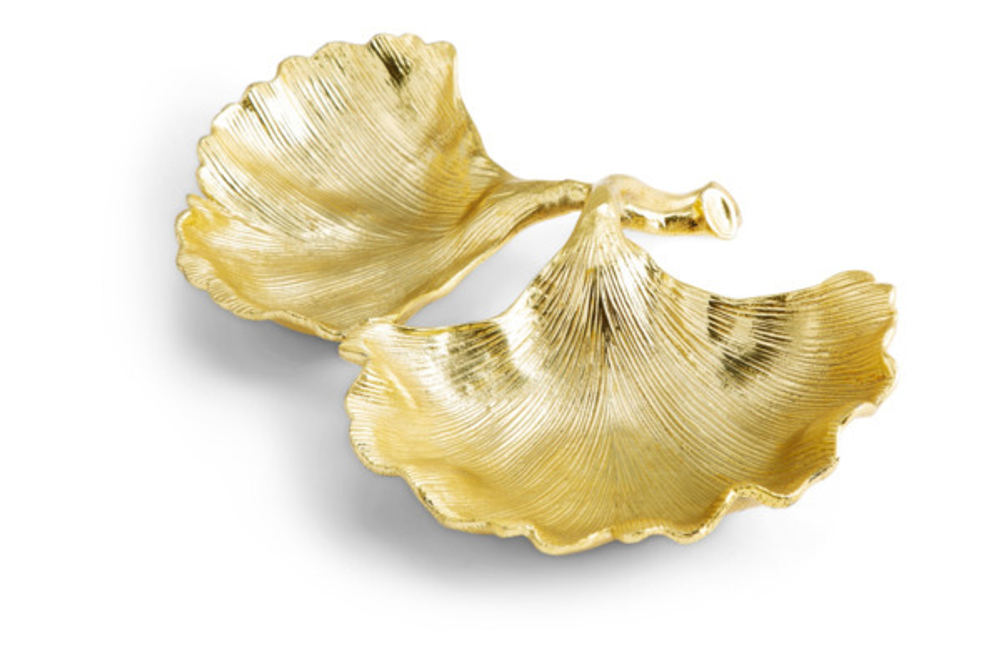 Менажница двухсекционная 25см Michael Aram Листья гинко золотая