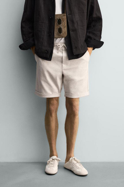 ZARA ШОРТЫ REGULAR FIT COMFORT, ЭКРЮ МЕЛАНЖ