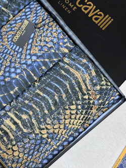 Постельное белье 2 спальное евро Roberto Cavalli Wild Damasco синее с золотом