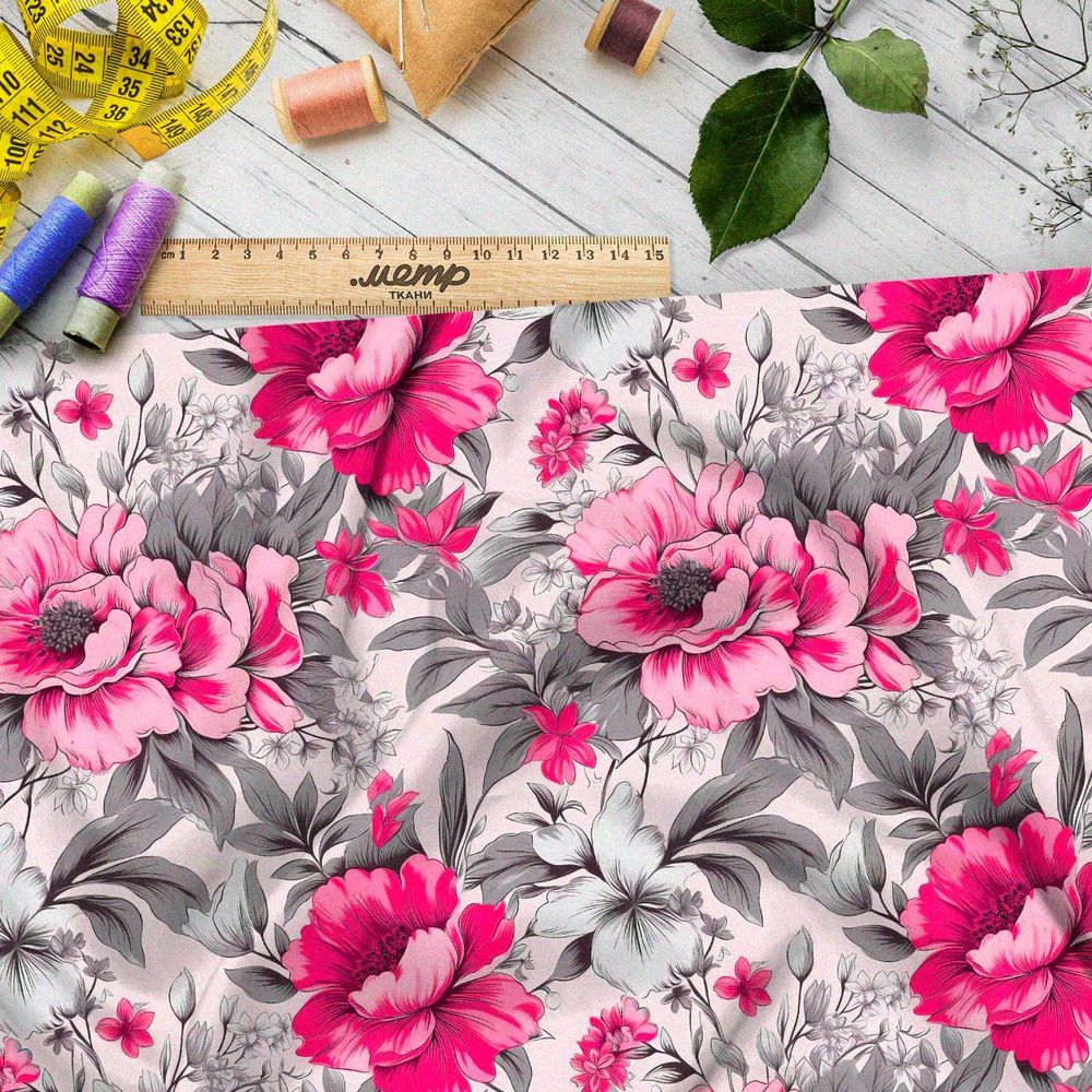 Ткань премиум дюспо яркие цветочные эффекты