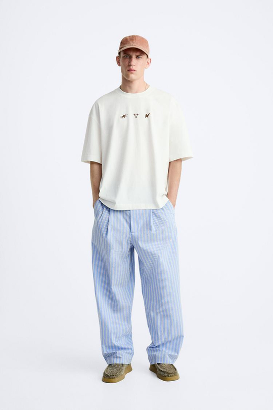ZARA ФУТБОЛКА СВОБОДНОГО КРОЯ, ЖЕЛТОВАТО-БЕЛЫЙ
