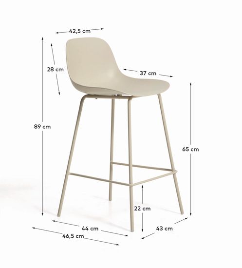 Полубарный стул Altea из пластика и стали бежевого цвета, 65 см