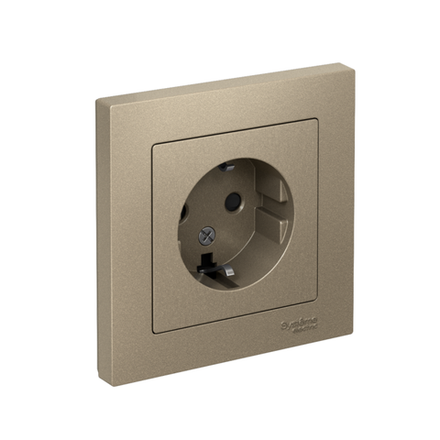 Розетка 1-м СП AtlasDesign 16А IP20 с заземл. защ. шторки в сборе шампань SE ATN000544