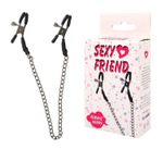 Черные зажимы на соски с серебристой цепочкой (Цвет: черный с серебристым)