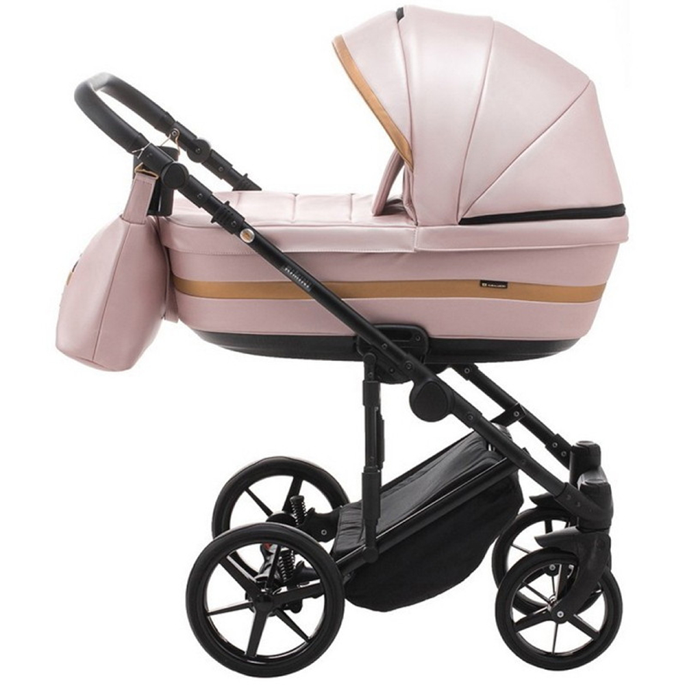 Детская коляска Adamex Rimini Deluxe 3 в 1 RI244 РОЗОВ.КОЖА+ ЗОЛОТО.ОТДЕЛКА