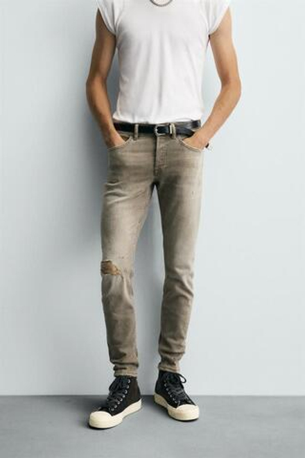 ZARA ДЖИНСЫ SKINNY FIT С РАЗРЕЗАМИ, КОРИЧНЕВЫЙ