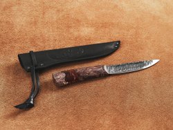 Якутский нож "Амга", сталь Х12МФ, рукоять коричневая стабилизированная карельская береза / акрил агат