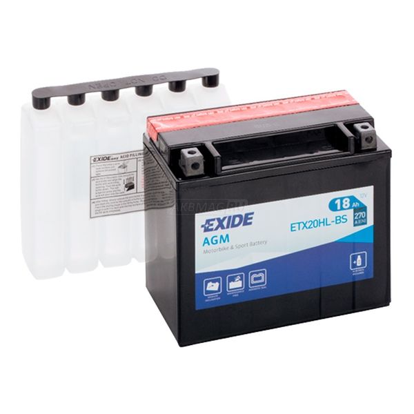 Аккумулятор для мототехники EXIDE ETX24HL-BS 350 А обр. пол. 21 Ач