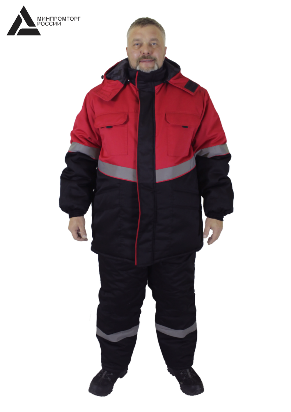 Костюм мужской зимний «СЕВЕРНАЯ ШИРОТА» (куртка+брюки) цв.черный/красный БОЛЬШОЙ РАЗМЕР