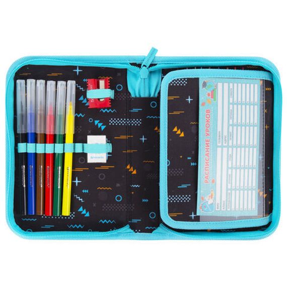 Penal \ Pencil case\ Пенал BRAUBERG с наполнением, 1 отд, 1 откидная планка, 24 предмета, 272353