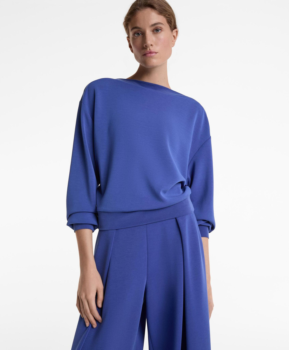 Oysho Толстовка Soft Touch с вырезом-лодочкой и модалом, синий