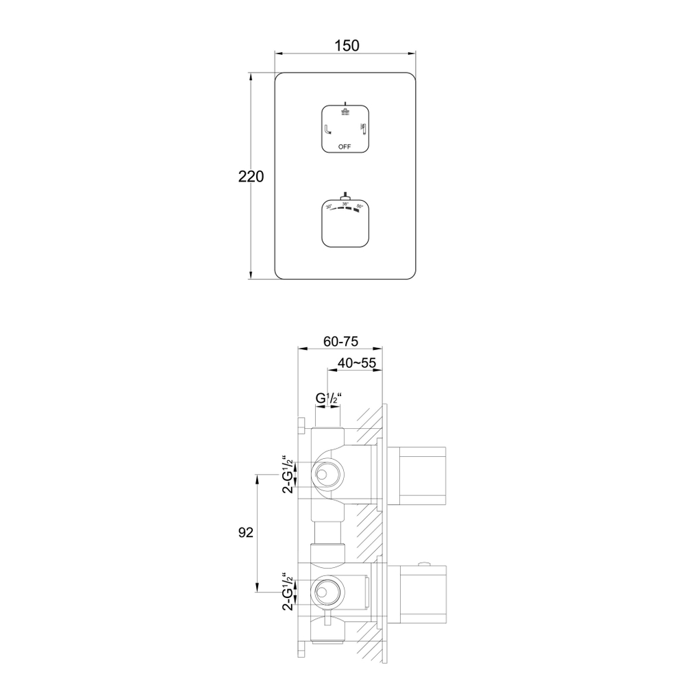 Steinberg Серия 230 Наружная часть к встраиваемому термостату, с 3-х ходовым переключением, хром 230 4122