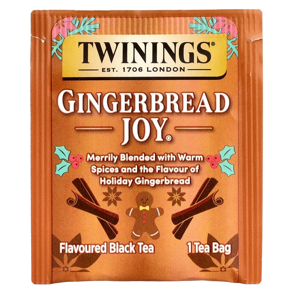 Twinings, ароматизированный черный чай, Gingerbread Joy®, 20 чайных пакетиков, 40 г (1,41 унции)
