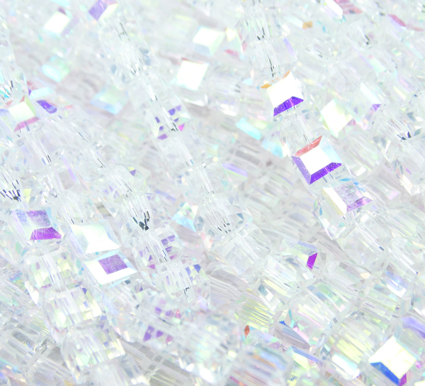 БВ001ДН6 Хрустальные бусины квадратные, цвет: белый с цв. AB прозрачный, размер 6 мм, 25 шт.