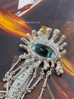 Брошь "Глаз" с эмалью и стразами серебристая Скиап.