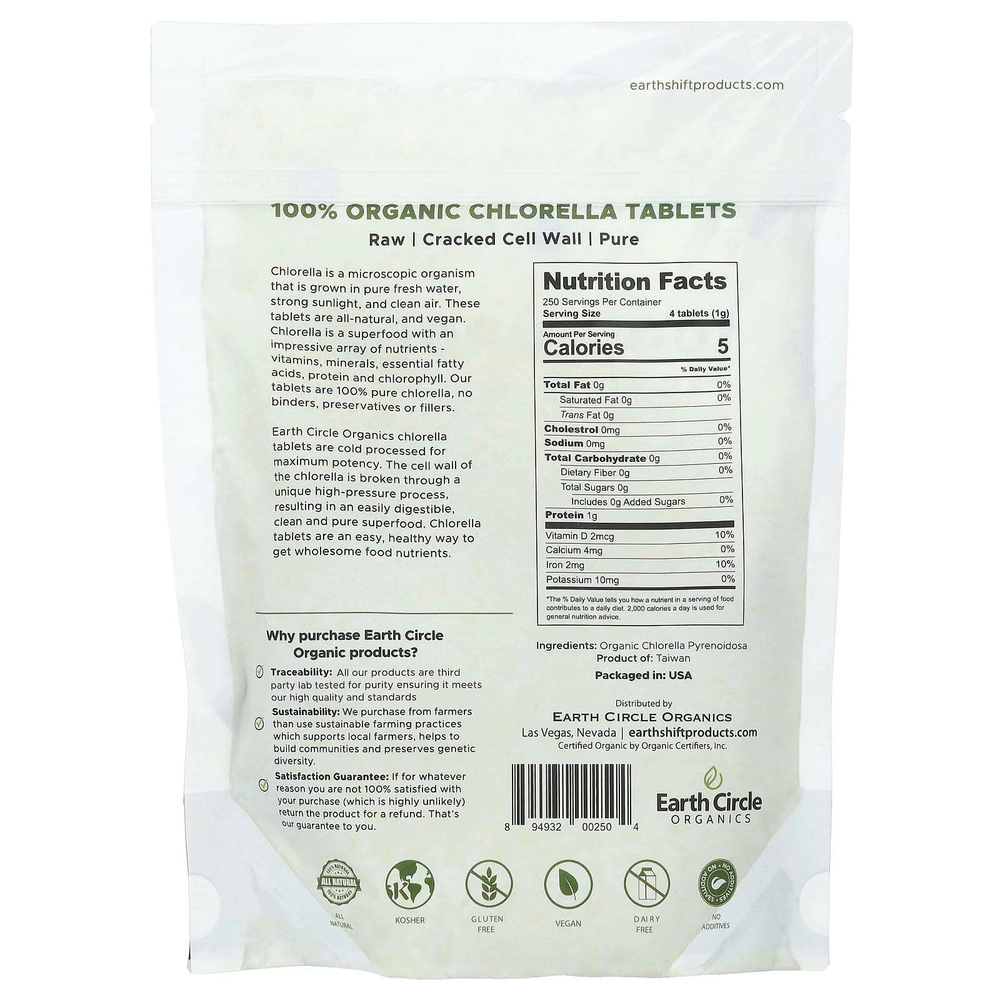 Earth Circle Organics, Таблетки 100% органической хлореллы, 1000 таблеток, 8,75 унций (248 г)