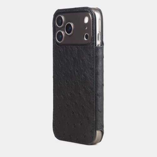 Чехол-книжка для iPhone 17 Pro - кожа страуса, черный