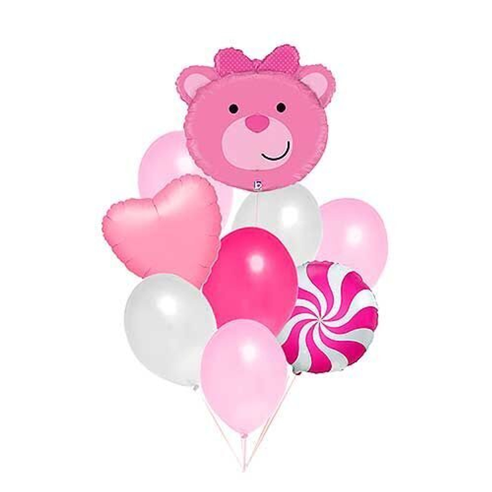 Фонтан из воздушных шаров "Розовый мишка"