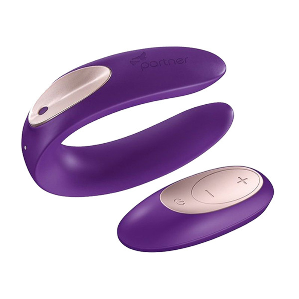 Фиолетовый вибратор для пар с пультом ДУ Satisfyer Double Plus Remote