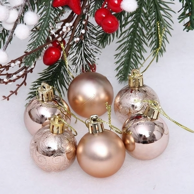 Новогодние шары 4 см (набор 6 шт) "Микс фактур", шампань (Серпантин)