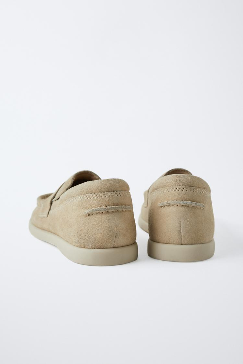 ZARA КОЖАНЫЕ МОКАСИНЫ С КОНТРАСТНОЙ ДЕТАЛЬЮ, ПЕСОЧНО-КОРИЧНЕВЫЙ