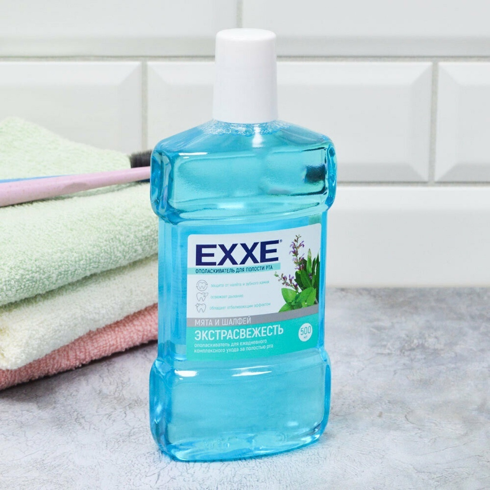 Ополаскиватель полости рта "Экстрасвежесть" (голубой) 500мл, EXXE