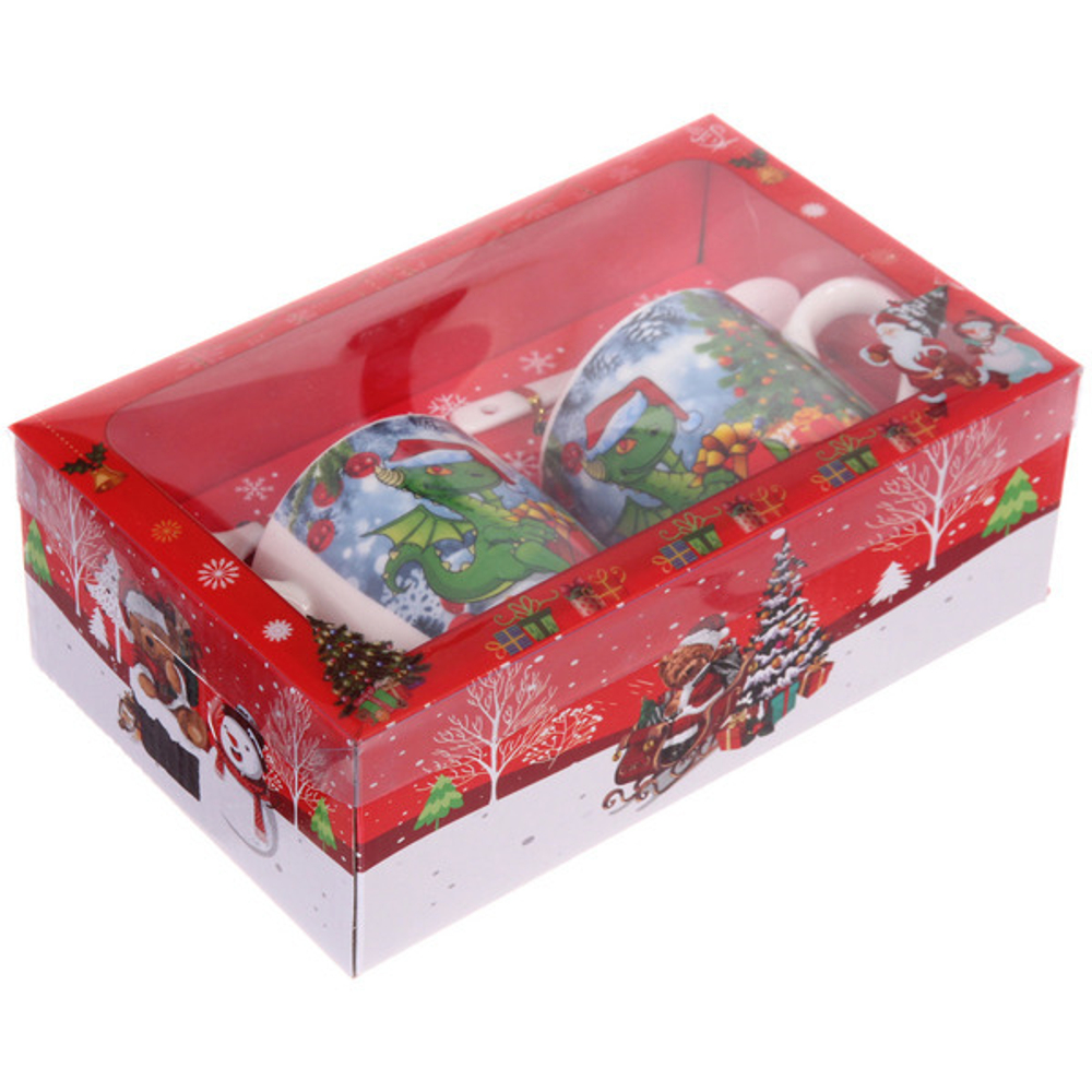 Кружка керамическая 200мл в наборе 2шт с ложками «Загадочный Дракон»