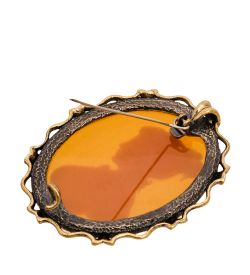 AM-2593 Брошь «Камея» (латунь, янтарь)