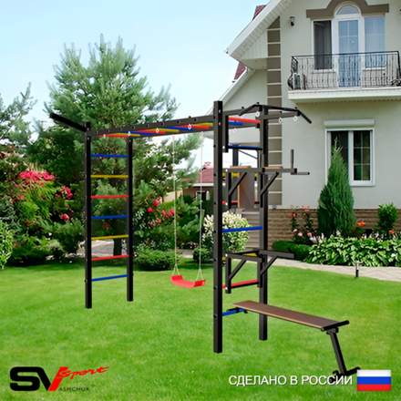 Уличная шведская стенка Sv Sport рукоход У5191 (Турник/Брусья/Стойка/Скамья/"Лодочка"/Кронш бокс)