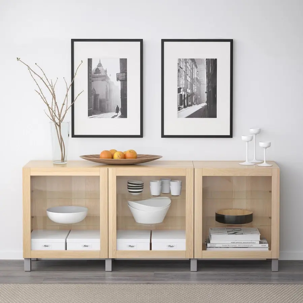 Комбинация для хранения - BESTÅ/ BESTА IKEA/ БЕСТА/БЕСТО ИКЕА, 180х74 см, под беленый дуб