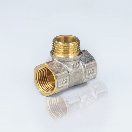 Тройник латунный никелированный равнопроходной внутренняя/наружная/внутренняя резьба