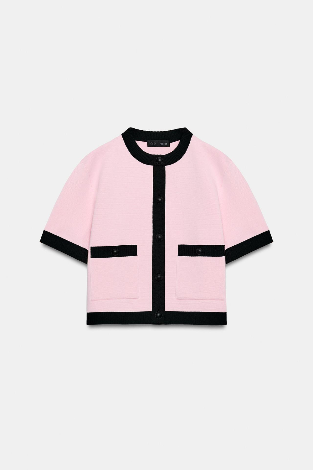 ZARA КОМБИНИРОВАННЫЙ КАРДИГАН С КОРОТКИМИ РУКАВАМИ, РОЗОВЫЙ