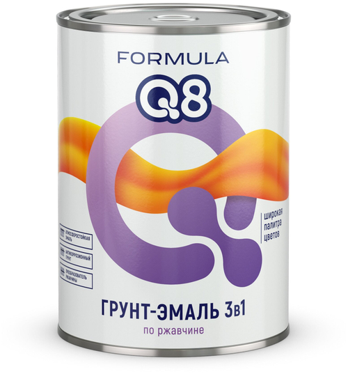 Эмаль алкидная Formula Q8 3в1 по ржавчине цветная 0,9кг