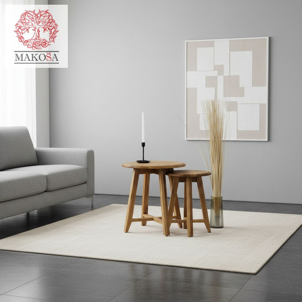 Журнальный столик, 49х49х51, Nord Oak, прикроватный, из массива дуба, круглый, комплект 2 шт, MAKOSA