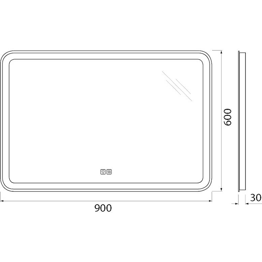 Зеркало BelBagno Marino 90 SPC-MAR-900-600-LED-TCH-WARM с подсветкой с подогревом С сенсорным выключателем