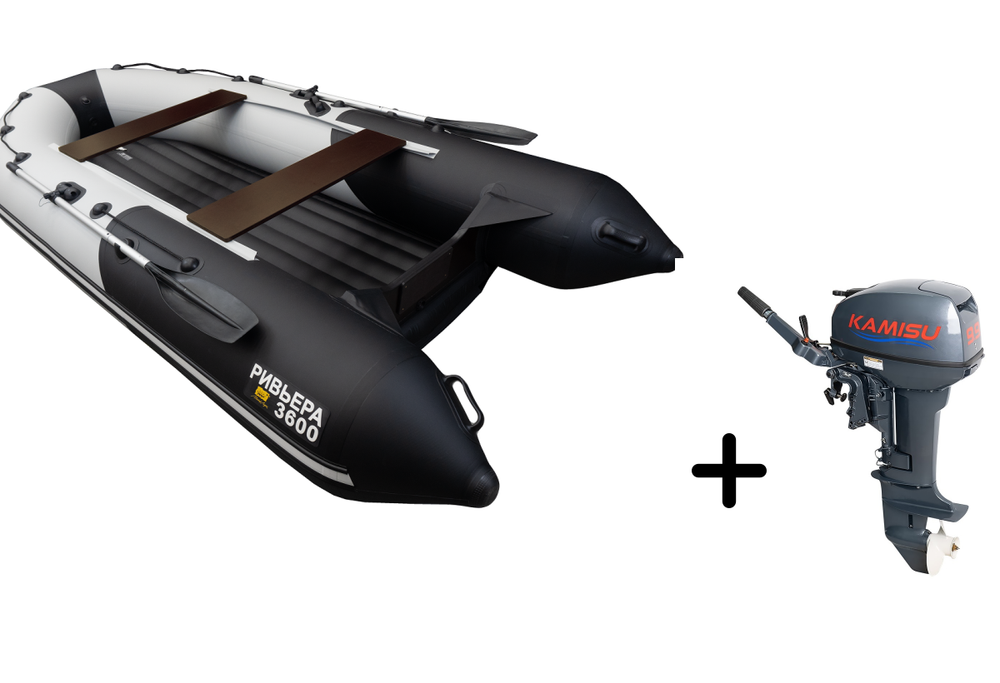 Ривьера-3600 НДНД Компакт серый-черный + KAMISU T 9.9 BMS (комплект лодка + мотор)