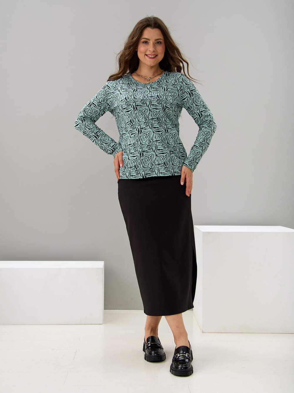 Лонгслив ЛНкл-081/шалфей-зебра