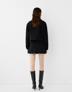 BERSHKA Мягкая укороченная куртка на молнии, черный