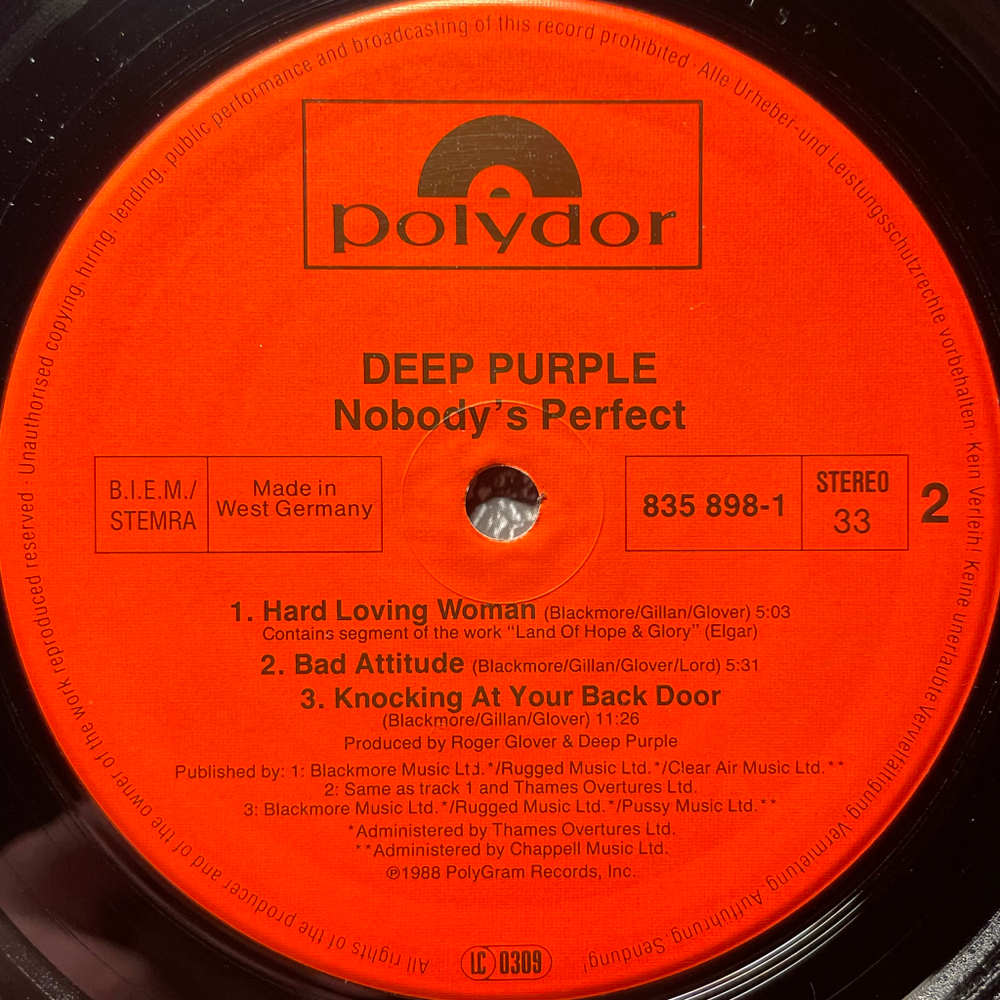Deep Purple ‎– Nobody's Perfect 2LP (Германия 1988г.)