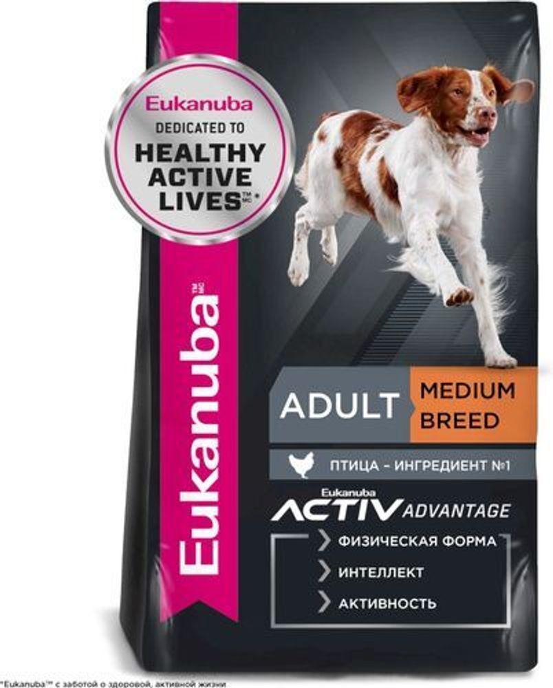 Сухой корм Eukanuba Adult Medium Breed 1+ years для взрослых собак средних пород от года и старше, с курицей 19 кг