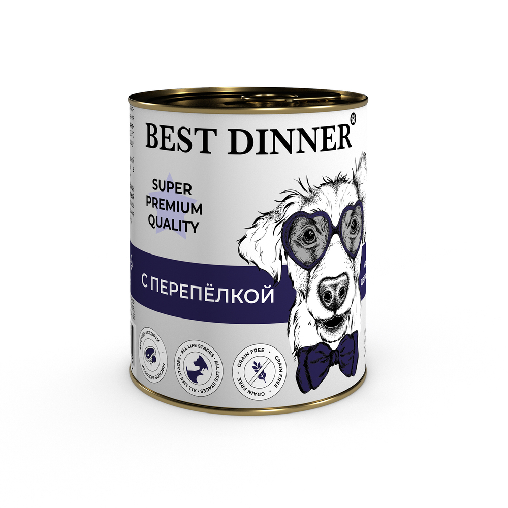 BEST DINNER Консервы для собак и щенков с шести месяцев перепелка 0,34 кг