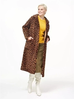 Шуба женская чебурашка тедди из шерсти мериноса, коричневый леопард, SilverFox