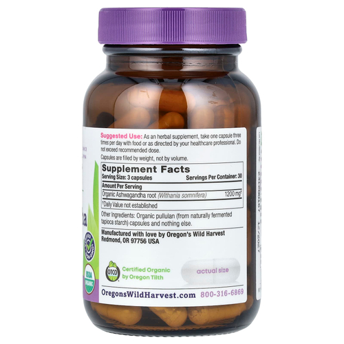 Oregon's Wild Harvest, Органическая ашваганда, 90 органических веганских капсул (400 мг на капсулу)