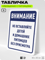 Табличка "Не оставляйте детей и домашних питомцев без присмотра" на дверь и забор, для двора, дома, подъезда, 40х30 см, Silver Plane x Айдентика Технолоджи