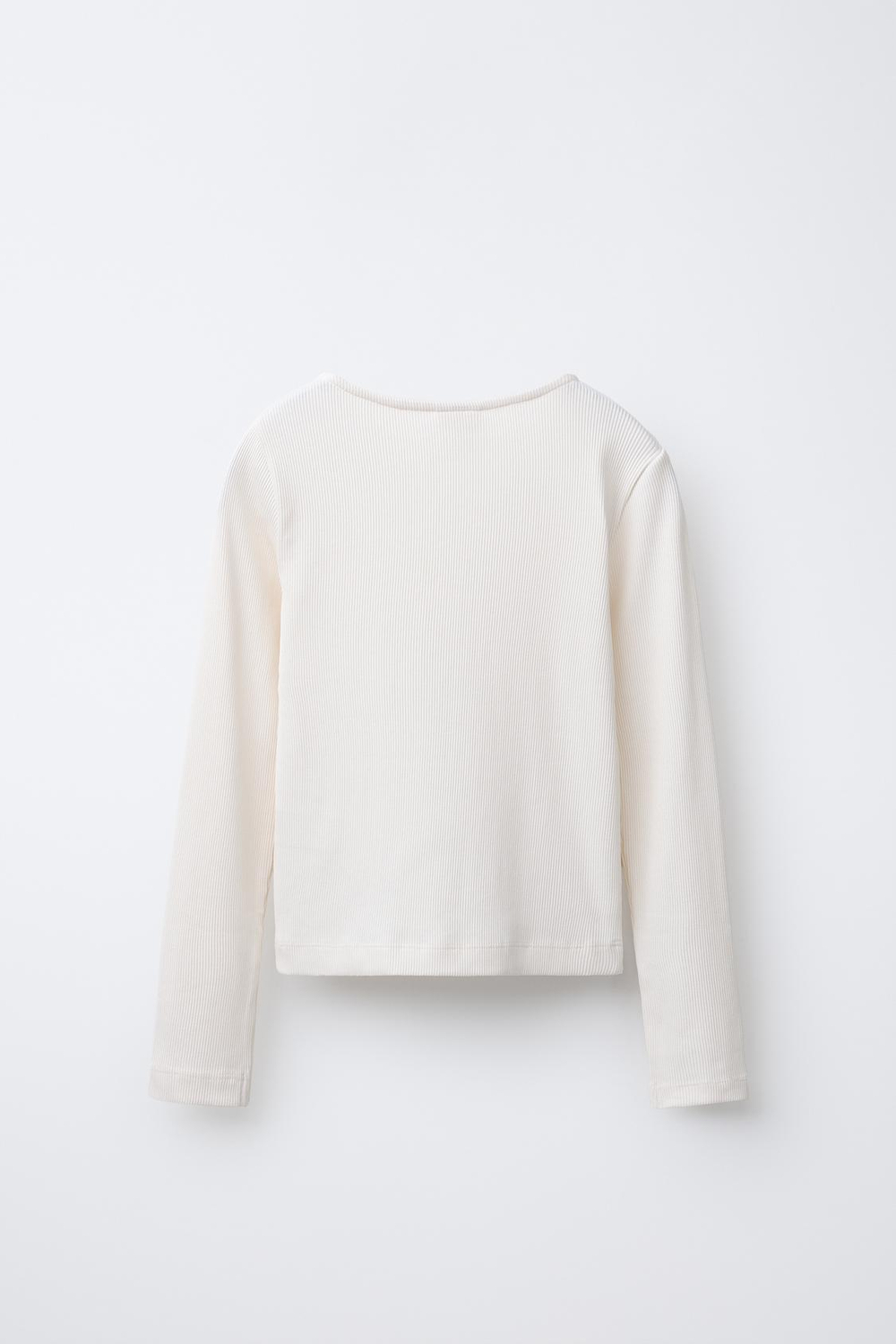 ZARA ФУТБОЛКА В РУБЧИК С ПУГОВИЦАМИ И ВЫРЕЗОМ, ЭКРЮ